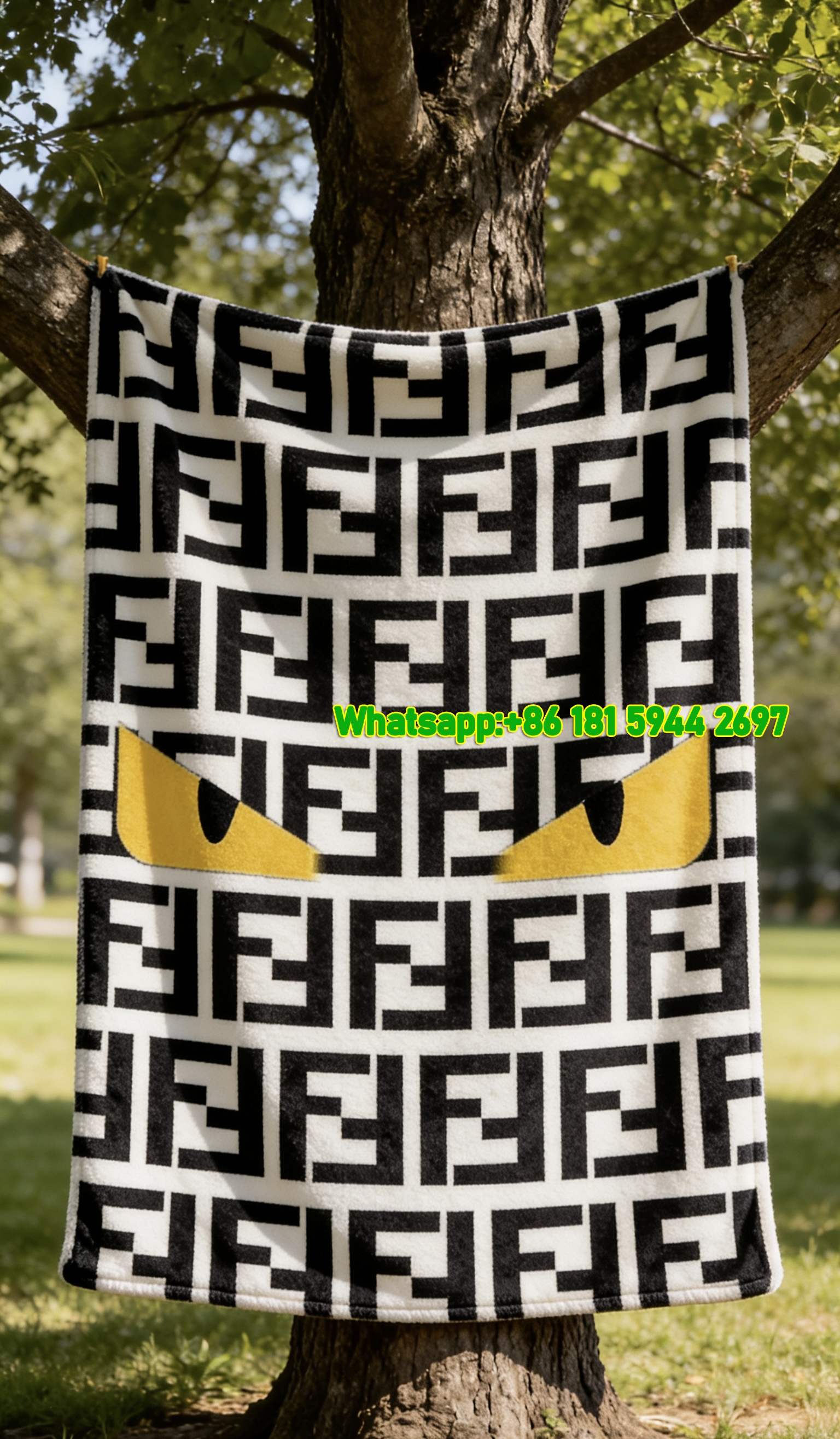 Fendi Monster Eyes FF Monogram Flannel Sofa Throw Blanket IMG_9449